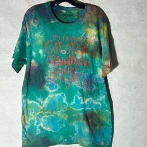 Christmas Tee Shirt Size Large NWOT Green Cotton Unisex Gift Tie Dyed